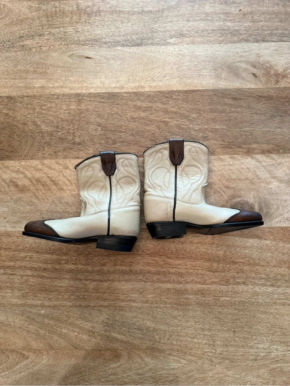 Vintage Texas Brand Kids Cowboy Boots Youth Size 7D Tan Brown Leather Made USA